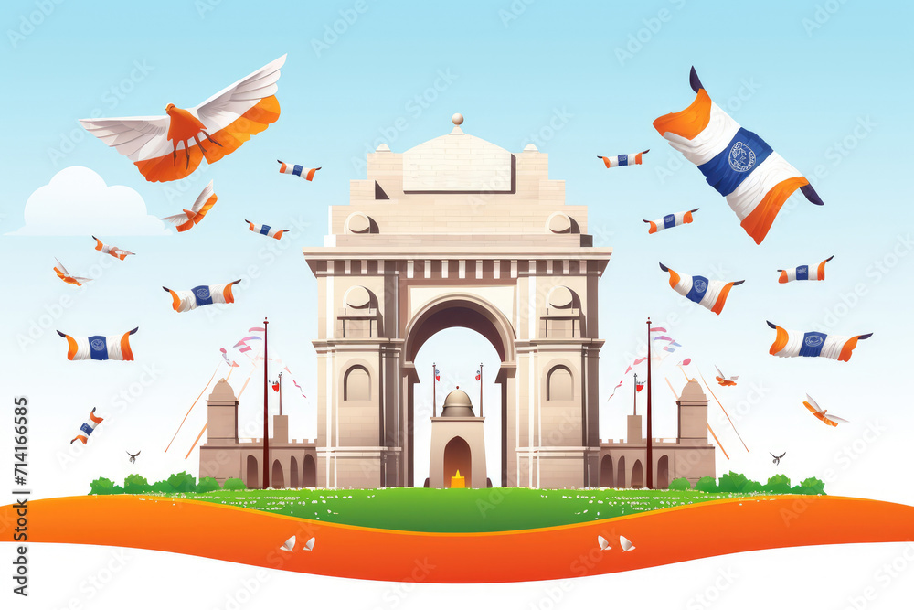 India gate, Delhi, Independence Day illustration. Generative ai India gate, Delhi, Independence Day illustration. Generative ai