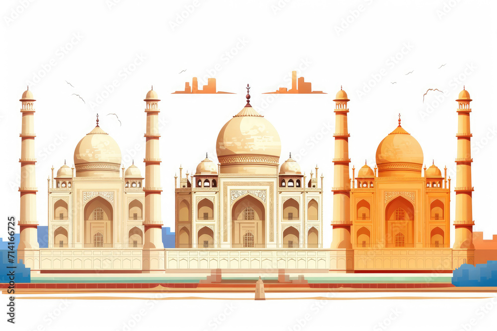 India Taj Mahal design from white background Flag colors, Indian Independence Day. Generative ai