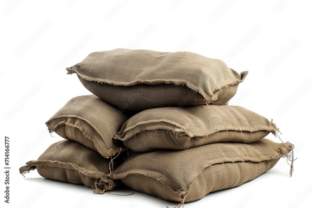 A pile of sacks filled with something A pile of sacks filled with something