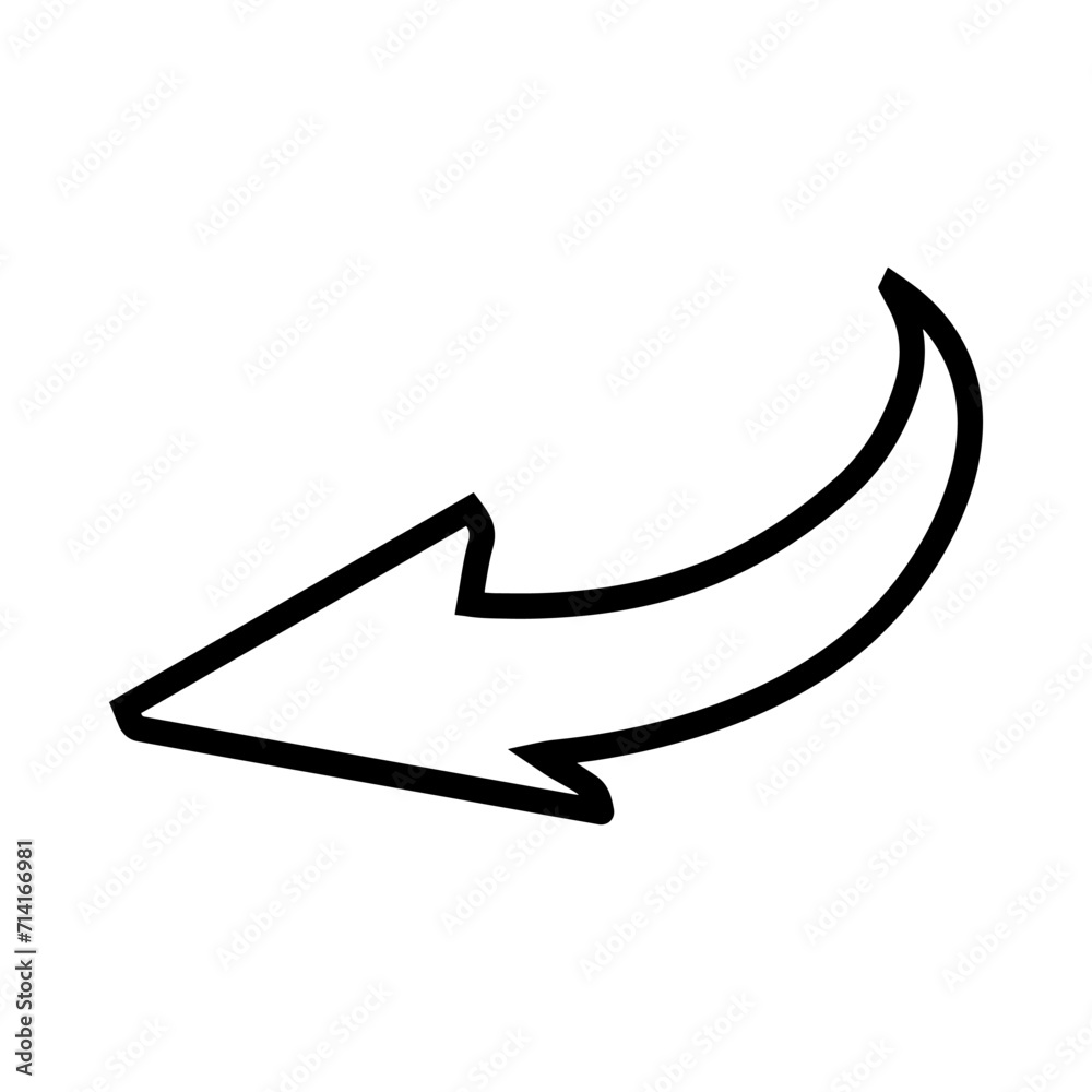 Curved arrow icon vector. Arrow pointer icon sign symbol vector. Arrow left vector icon illustration isolated on white background Curved arrow icon vector. Arrow pointer icon sign symbol vector. Arrow left vector icon illustration isolated on white background