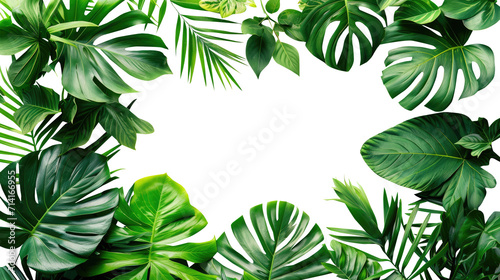 Tropical green leaves for decoration of art frame wallpaper card on transparent background.
