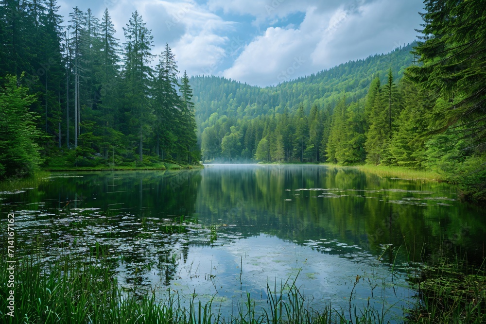 beautiful view with lake in the forest