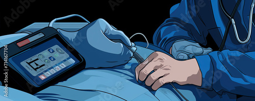 Oximeter finger pulser, digital device for oxygen saturation in blood measuring. Patient measure oxygen.