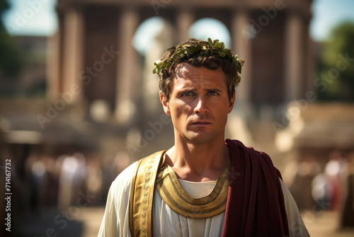 Roman emperor Octavian Augustus visiting the Forum Romanum (generative AI) photo