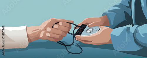 Oximeter finger pulser, digital device for oxygen saturation in blood measuring. Patient measure oxygen.