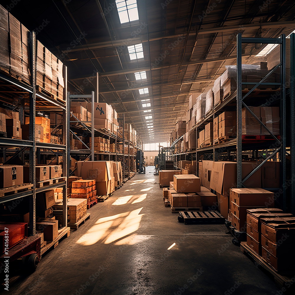 Photorealistic image. Warehouse situation. Large industrial warehouse