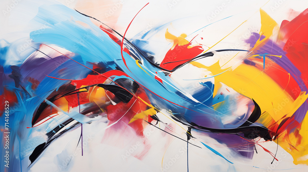 An acrylic on canvas abstract artwork with vivid, bold colors and ...