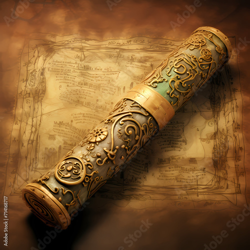 Ancient scroll with mystical symbols. © Cao
