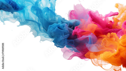 A high-resolution image showcasing the fluid movement of colorful smoke, creating an immersive and artistic scene on a white canvas