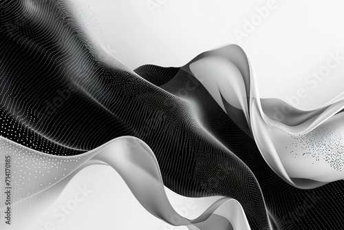 Monochromatic Elegance with a Twist: Abstract Banner Showcasing Fluid, Liquid Shapes and Advanced Technology Dots