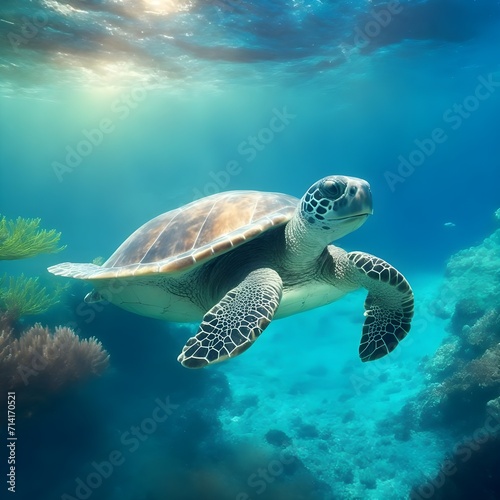 Blue Serenity: Majestic Ocean Turtle © Vineet