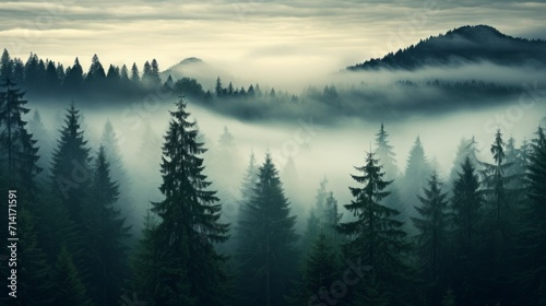 Majestic Forest Veiled in Mist, A Serene and Enchanting Sight