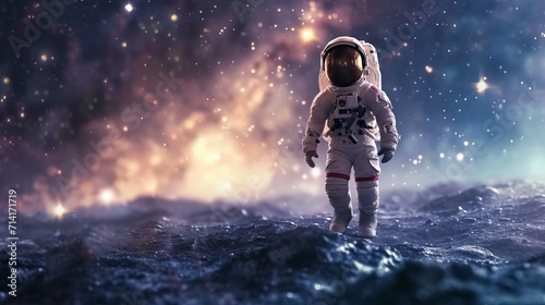 Astronaut Walking Towards the Stars in Outer Space