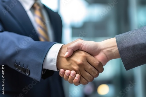 Businessman shaking hands a meeting with partners, with happiness outside, setting goals and planning the way to success. Collaborative teamwork.