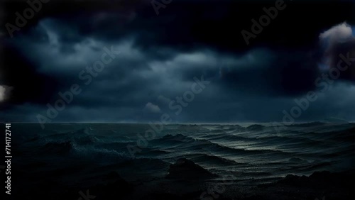 storm in the middle of the sea with waves and thunderstorms