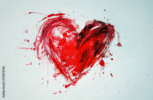 abstract heart painting with red color on white background