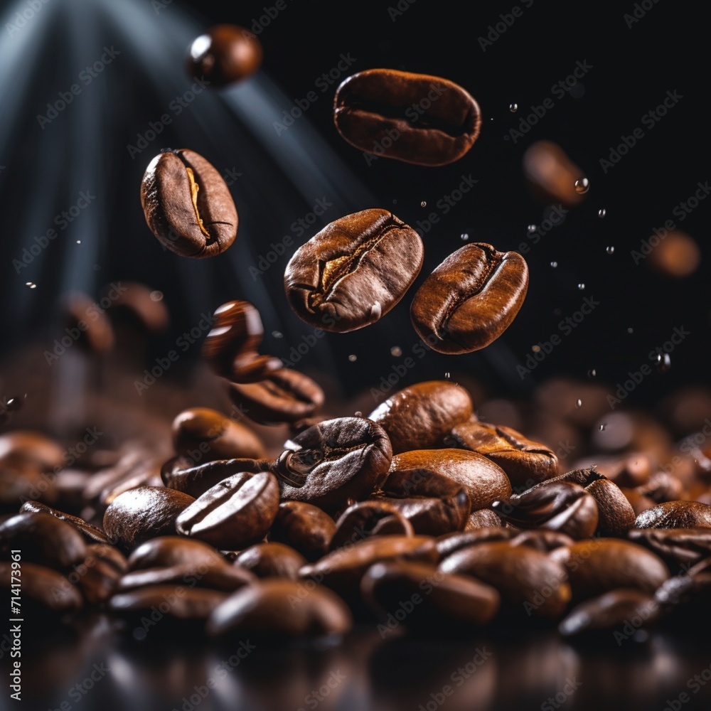 Fototapeta premium Very nice close up photography coffee beans Generative AI