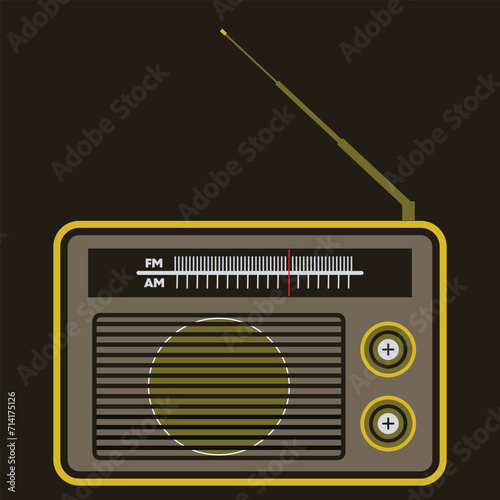 retro radio isolated on dark background