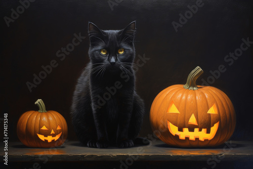 jack o lantern halloween pumpkins and black cat © LFK
