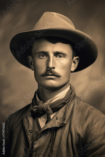 Sepia-Toned Vintage Portrait of a Man in Traditional Western Attire © Anna