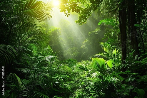 At ease sight of a lush, tropical rainforest that seems unfathomable, space, Generative AI.