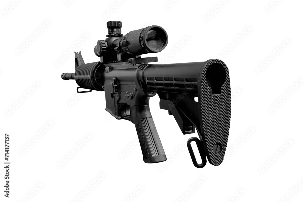 military rifle with scope on transparent background