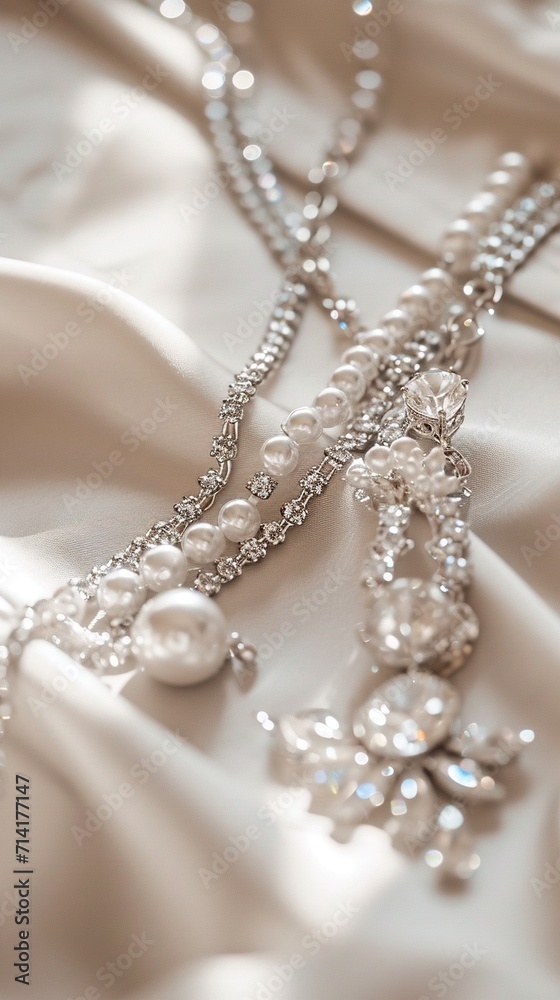 A close-up photograph of a diamond necklace A close-up photograph of a diamond necklace