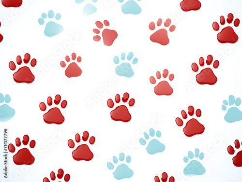 Dog paw seamless pattern chriatmas candy cane footprint french bulldog puppy photo