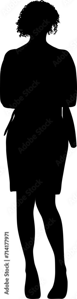 Vektor Silhouette Körper Frontal - Frau mit Locken und Handtasche Vektor Silhouette Körper Frontal - Frau mit Locken und Handtasche