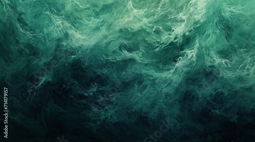 Abstract Painting of Green and Black Waves