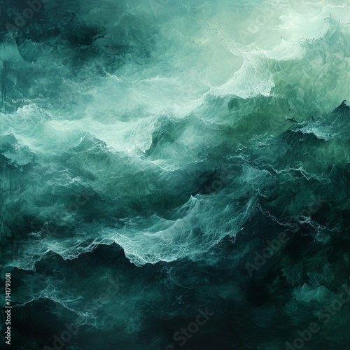 Painting of Green and White Waves in the Ocean