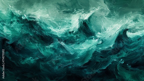 Green and White Wave Painting on Black Background