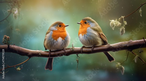 two robin birds on branch, nature, bird photography, copy space, 16:9 © Christian