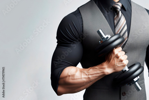 mans Arm hold dumbbell isolated on white background. ai generative