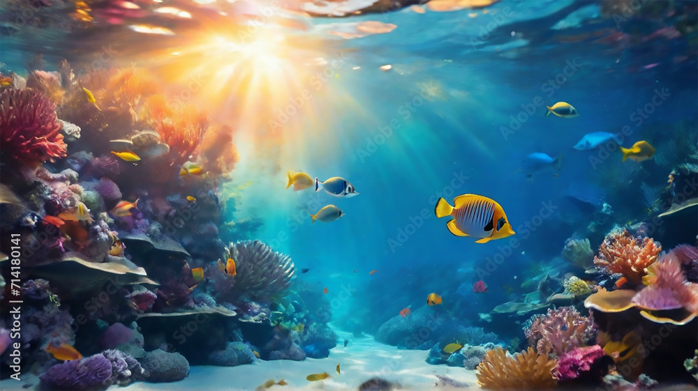 underwater coral and gold fish beauty of the nature