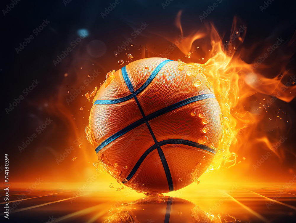 The orange basketball ball flies through the basket, Professional sport concept The orange basketball ball flies through the basket, Professional sport concept