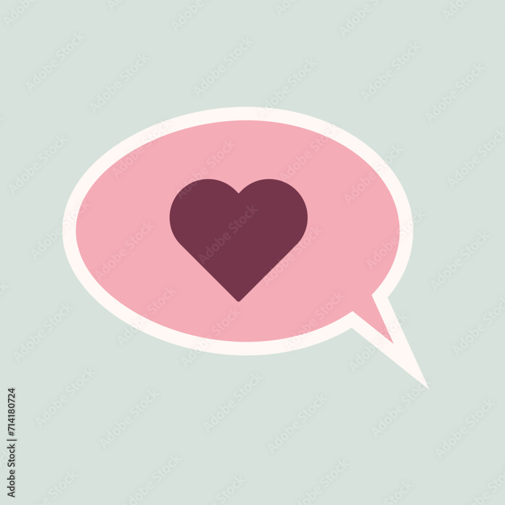 Bubble speech sticker with heart. Like button.
