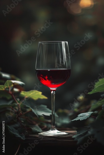 Glass of Red Wine on Wooden Table