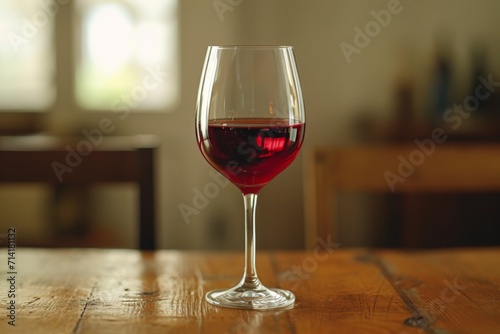 Red Wine Glass on Wooden Table