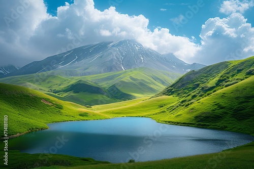 green mountains with beautiful sky