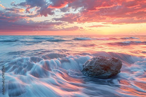 high angle shot of rocks in wavy sea