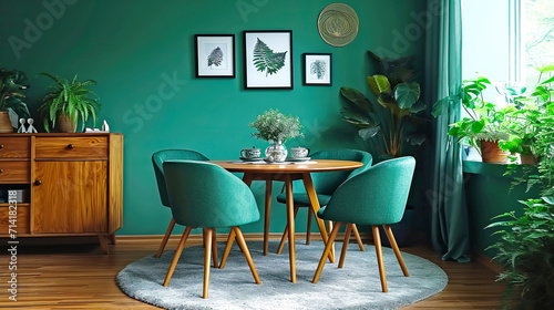 Modern living room interior. Minimal interior living room natural tone green colour design concept