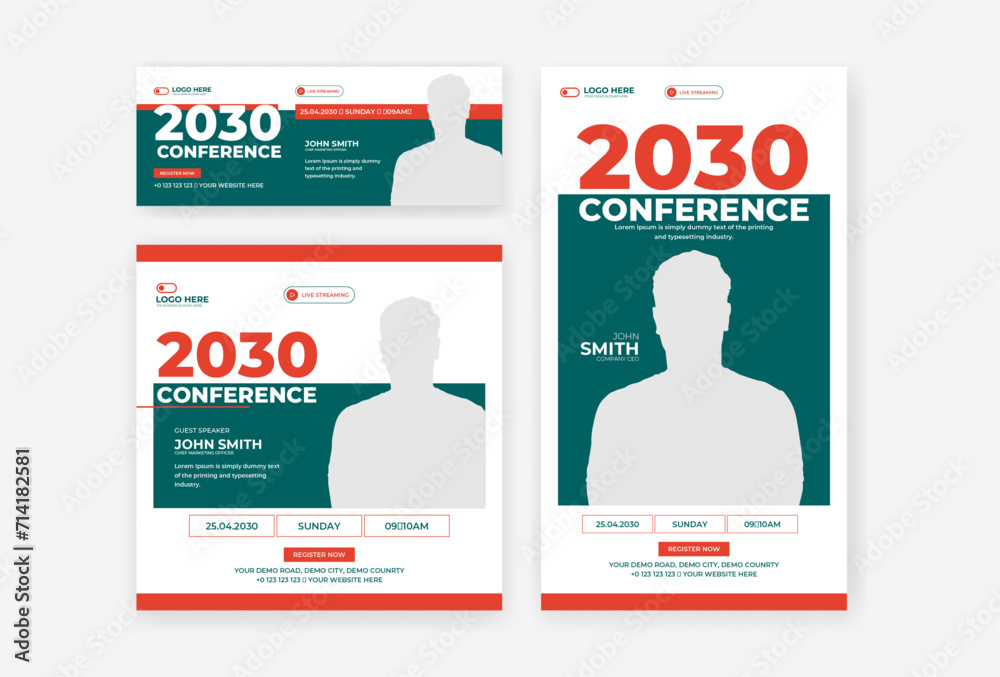 Obraz premium conference social media post, story, and cover design set, social media advertisement template bundle 