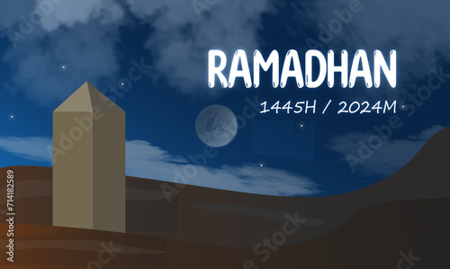 Wallpaper Mural Ramadan template design with sky, moon and desert views, vector design of Ramadan greeting banner design, muslim, with light gradient. Torontodigital.ca
