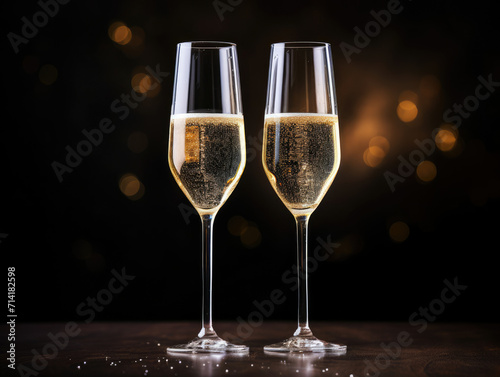 Two Glasses of Champagne Sitting on Table at Party Celebration