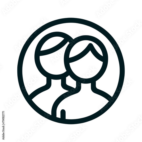 Silhouette icons of two people in a circle, stylized lines.