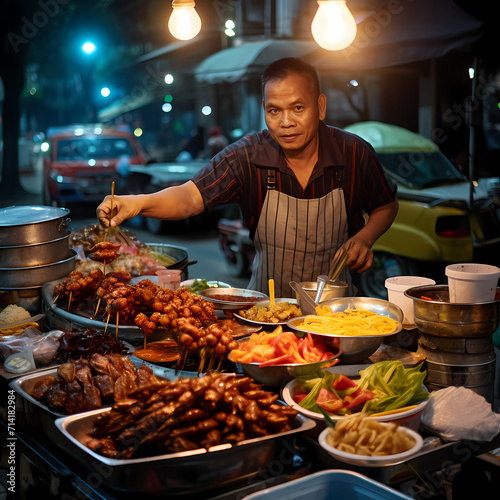 Street food vendor serving exotic dishes. 