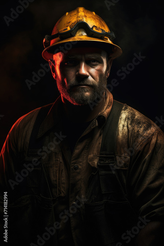 Low light Roughneck worker man photo in dark night atmosphere