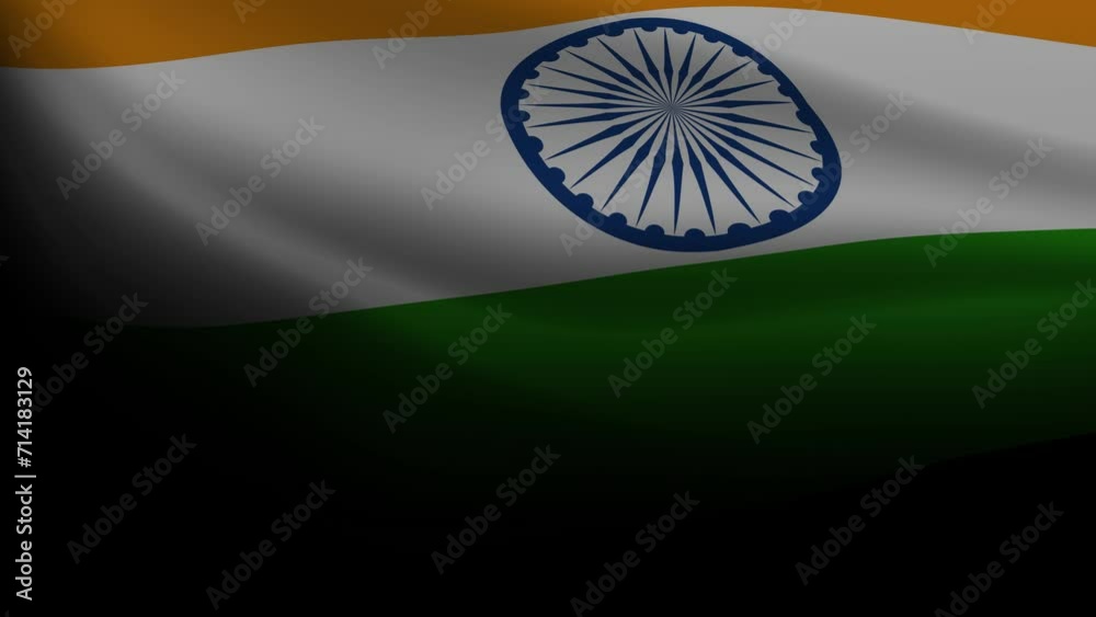 India flag flies majestically on a black background, motion graphics