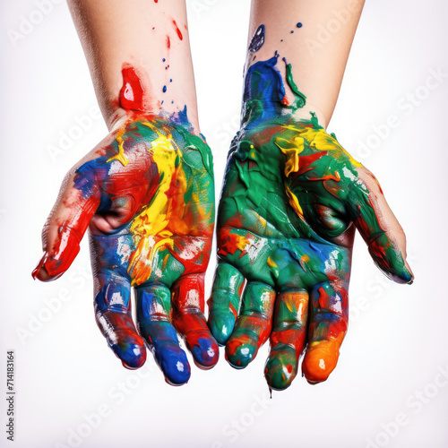 Colorful Paint-Coated Hands Creating Artistic Expression
